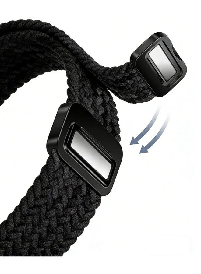 BEILINGDUN Compatible with Apple Watch Strap 46mm 45mm 44mm 42mm 41mm 40mm, Braided Nylon Sport Band Adjustable Elastics Magnetic Buckle Straps for Iwatch Series 9/8/7/6/SE/5/4 Black - Image 2